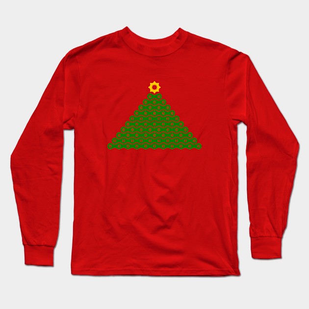 Cycling Christmas Tree (NoText - Red Background) Long Sleeve T-Shirt by p3p3ncil